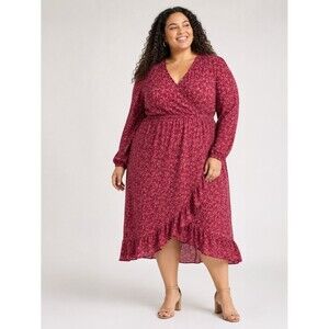 Old Navy Ruffle Trim Faux Trim Georgette Dress Magenta Ditsy Flora Size XXL